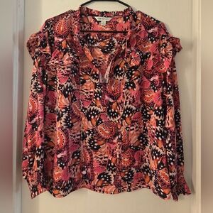 Counterparts Pink and Orange Butterfly Blouse Size SMALL